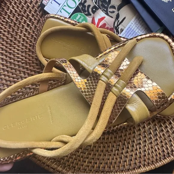 Clergerie Paris “Edas” Strappy Metallic Leather Suede Designer Sandal Size 39.5