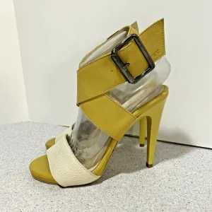 C.N.C. Costume National High Heel Strappy Sandals Cream &amp; Sage Green Leather