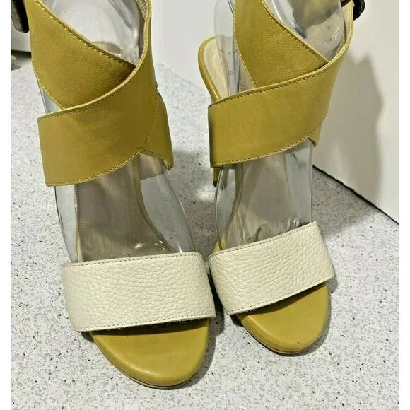 C.N.C. Costume National High Heel Strappy Sandals Cream &amp; Sage Green Leather