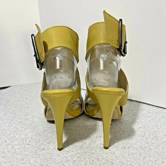 C.N.C. Costume National High Heel Strappy Sandals Cream &amp; Sage Green Leather