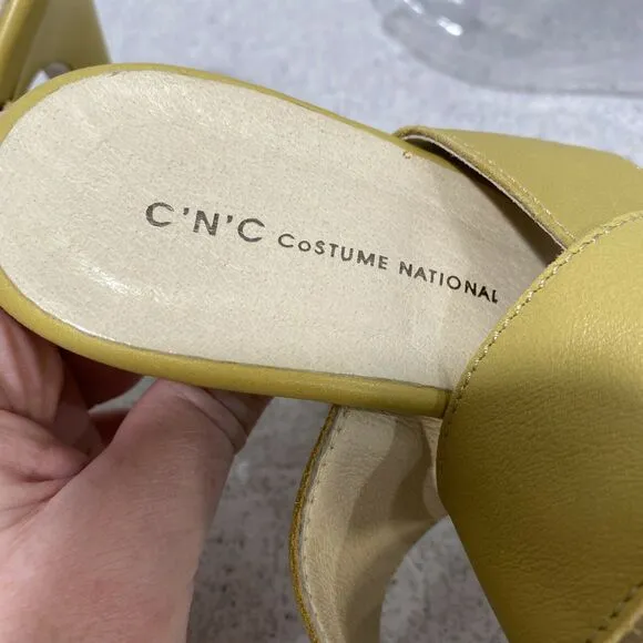 C.N.C. Costume National High Heel Strappy Sandals Cream &amp; Sage Green Leather