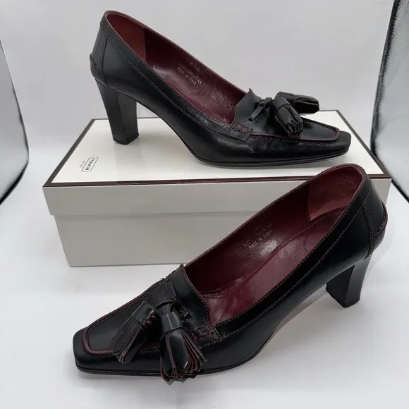 Coach Camellia Tassel US Size 6.5 B Pumps Block Heel Black Leather Shoes VTG EUC