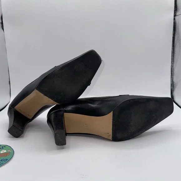 Coach Camellia Tassel US Size 6.5 B Pumps Block Heel Black Leather Shoes VTG EUC