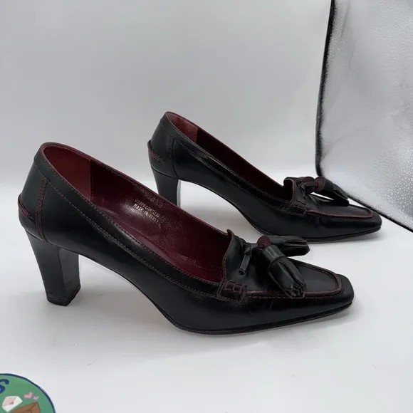 Coach Camellia Tassel US Size 6.5 B Pumps Block Heel Black Leather Shoes VTG EUC