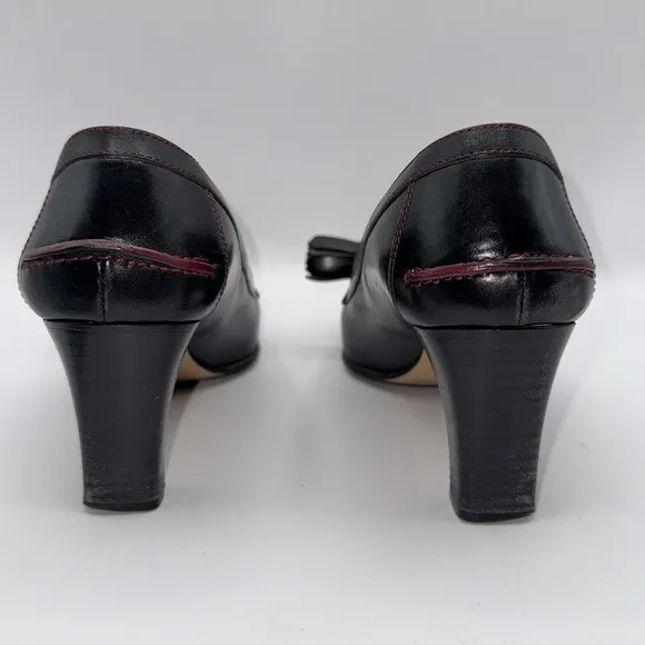 Coach Camellia Tassel US Size 6.5 B Pumps Block Heel Black Leather Shoes VTG EUC