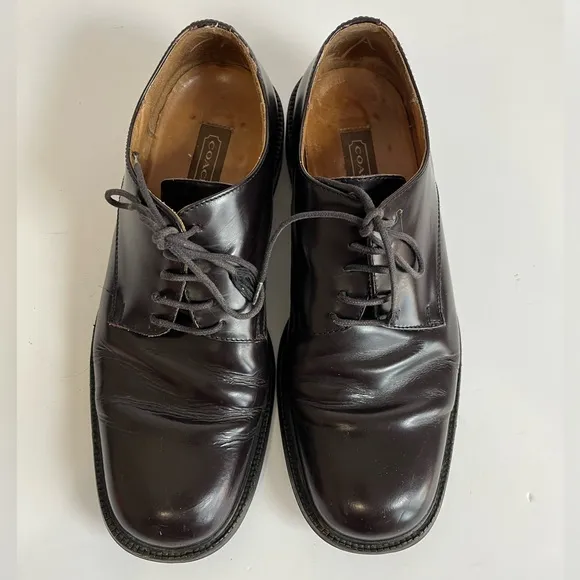 Coach Italy mens brown lace up round toe oxfords dress shoes size 10D