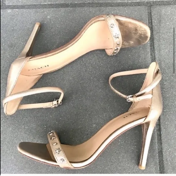 COACH melrose gold sandals heels strappy leather studded stiletto sexy Women’s