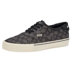 COACH MEN'S SIGNATURE JACQUARD LEATHER LACE UP SKATE SNEAKER SHOE, BLACK, 10.5