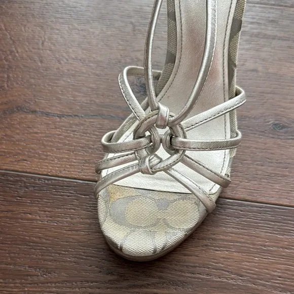 Coach Pre Owned Silver leather Strappy Wedge Sandals few light scratches.