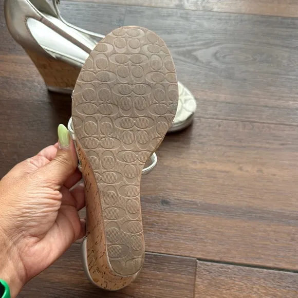 Coach Pre Owned Silver leather Strappy Wedge Sandals few light scratches.