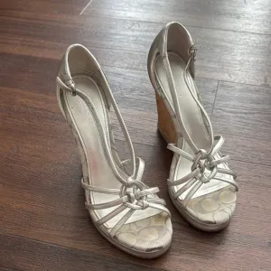 Coach Pre Owned Silver leather Strappy Wedge Sandals few light scratches.