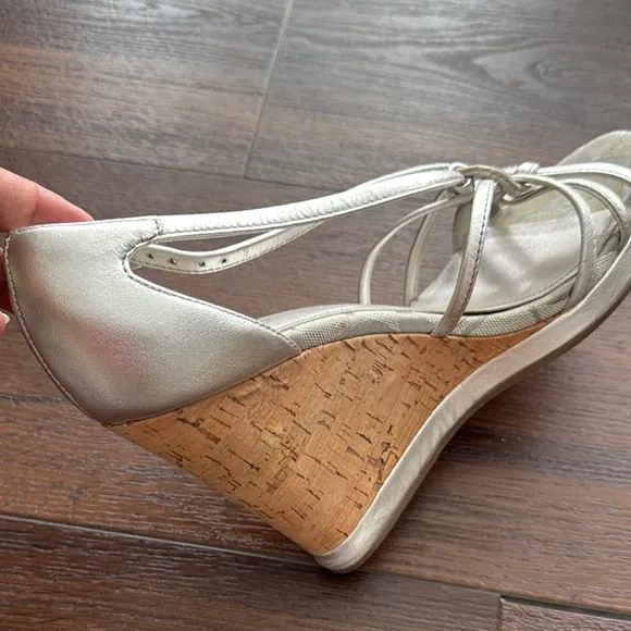 Coach Pre Owned Silver leather Strappy Wedge Sandals few light scratches.