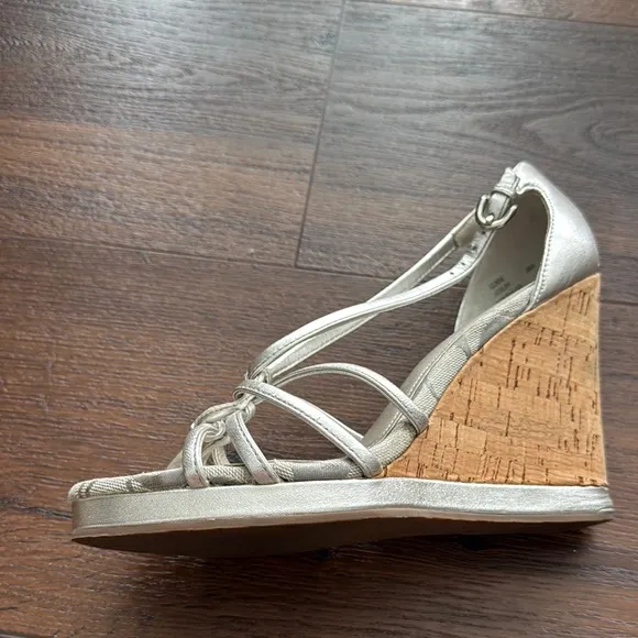Coach Pre Owned Silver leather Strappy Wedge Sandals few light scratches.