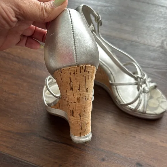 Coach Pre Owned Silver leather Strappy Wedge Sandals few light scratches.