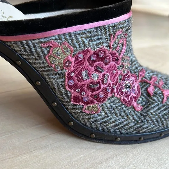 Cole Haan Beaded Wool Tweed Clog Mules