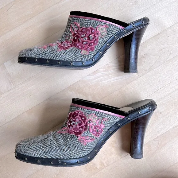 Cole Haan Beaded Wool Tweed Clog Mules