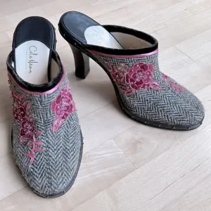 Cole Haan Beaded Wool Tweed Clog Mules