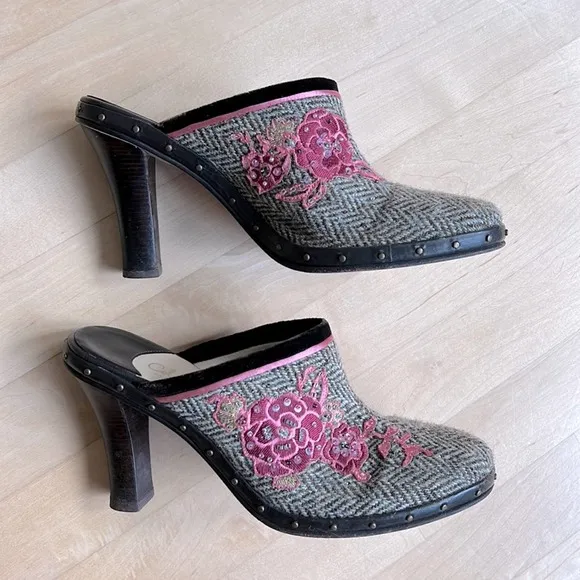 Cole Haan Beaded Wool Tweed Clog Mules