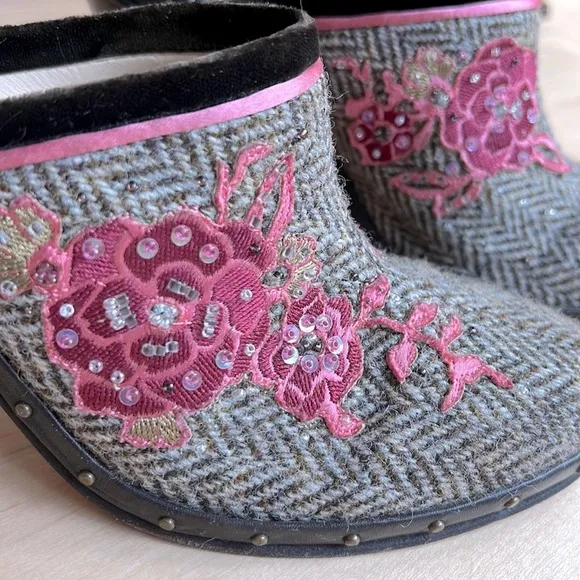 Cole Haan Beaded Wool Tweed Clog Mules