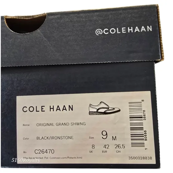 COLE HAAN Black Ironstone OriginalGrand Shortwing Oxford Lace up Men Size 9 NEW
