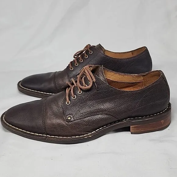 COLE HAAN CANTON CAPTOE PEBBLED LEATHER BROWN ELEGANT OXFORD LEATHER MEN 10M GUC