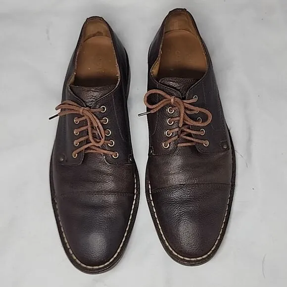 COLE HAAN CANTON CAPTOE PEBBLED LEATHER BROWN ELEGANT OXFORD LEATHER MEN 10M GUC