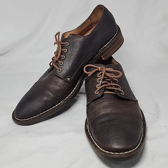 COLE HAAN CANTON CAPTOE PEBBLED LEATHER BROWN ELEGANT OXFORD LEATHER MEN 10M GUC