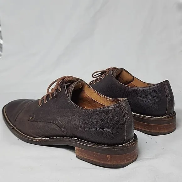 COLE HAAN CANTON CAPTOE PEBBLED LEATHER BROWN ELEGANT OXFORD LEATHER MEN 10M GUC