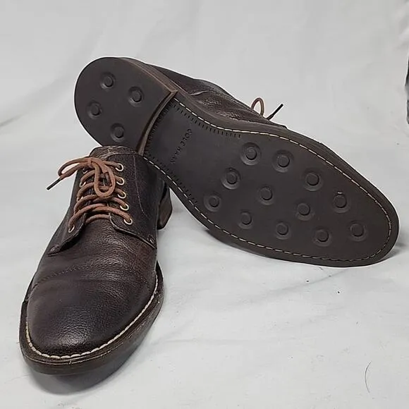 COLE HAAN CANTON CAPTOE PEBBLED LEATHER BROWN ELEGANT OXFORD LEATHER MEN 10M GUC