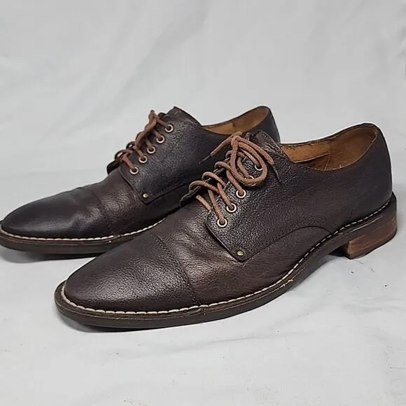 COLE HAAN CANTON CAPTOE PEBBLED LEATHER BROWN ELEGANT OXFORD LEATHER MEN 10M GUC