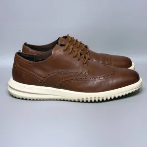 Cole Haan Grand Plus Wingtip Mens Size 9 Oxford Dress Shoes British Tan Leather