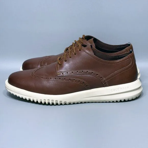 Cole Haan Grand Plus Wingtip Mens Size 9 Oxford Dress Shoes British Tan Leather