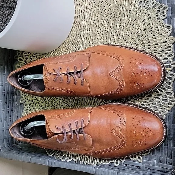 Cole Haan Mens Lace-up Wingtip Derby Oxford Leather British Tan Shoes Sz 11 M
