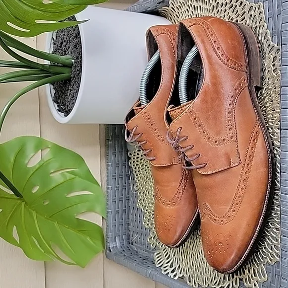 Cole Haan Mens Lace-up Wingtip Derby Oxford Leather British Tan Shoes Sz 11 M