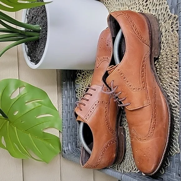 Cole Haan Mens Lace-up Wingtip Derby Oxford Leather British Tan Shoes Sz 11 M