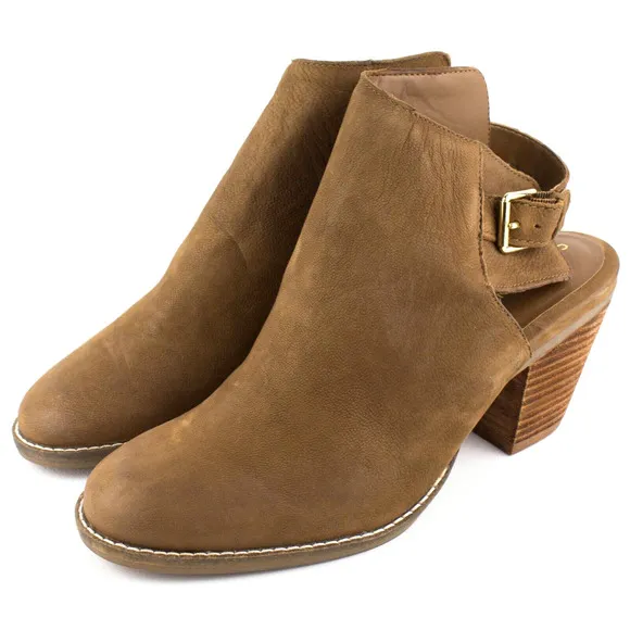 Cole Haan Pippa Tan Suede Leather Stacked Heel Slingback Bootie Shoes SIZE 8.5 B