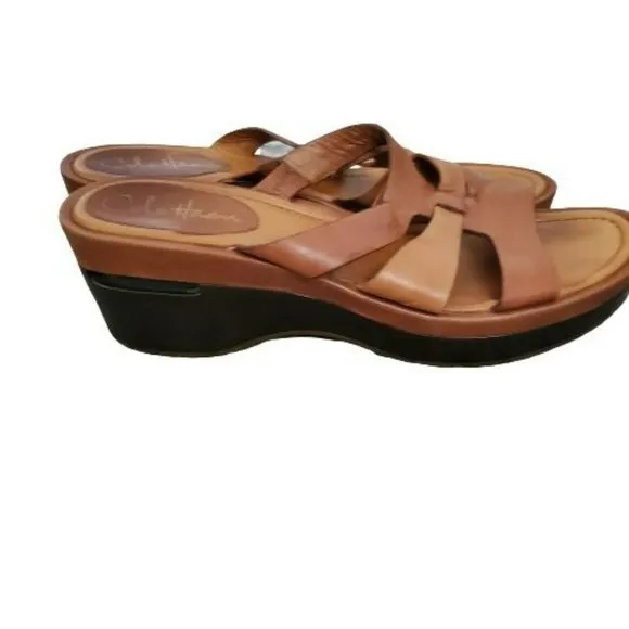 Cole Haan Women's Slide Strappy Wedge Sandals Brown/Tan Size 6 1/2B