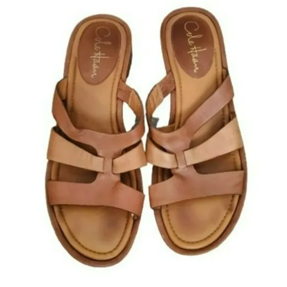 Cole Haan Women's Slide Strappy Wedge Sandals Brown/Tan Size 6 1/2B
