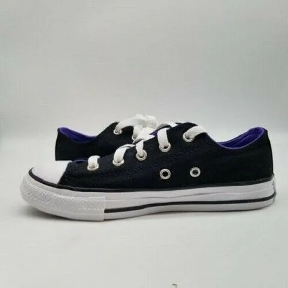 Converse Girls CTAS OX Multi Tongue Black White Night Shade Shoes Size 1
