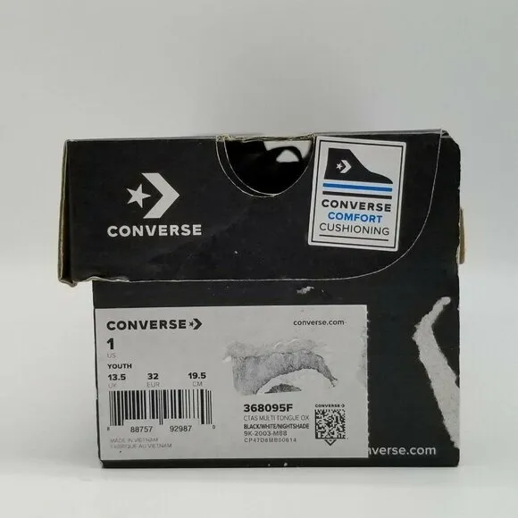 Converse Girls CTAS OX Multi Tongue Black White Night Shade Shoes Size 1