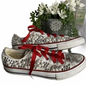Converse Low Top Pearl Embellished Wedding Chucks Youth Size 3