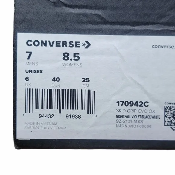 CONVERSE SKID GRIP CVO CANVAS VIOLET Retro SHOES W 8.5/M 7 SNEAKERS 170942C New
