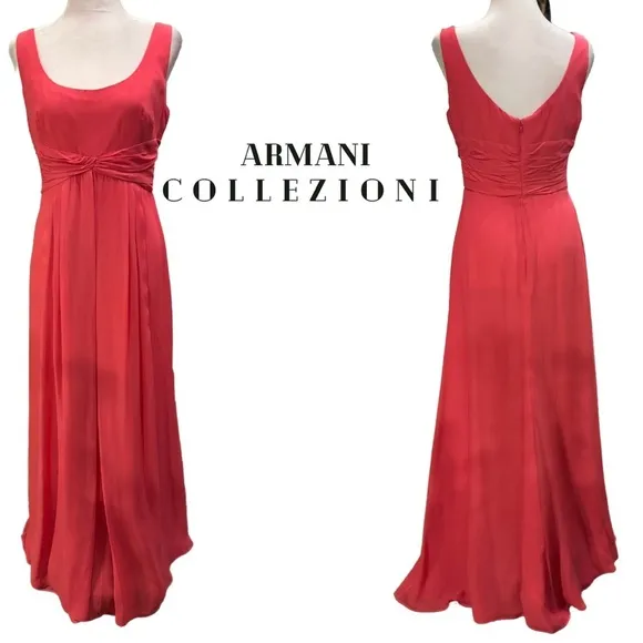 COPY - Armani Collezioni Coral Formal Silk Maxi Dress Small Medium Sheer Empire…