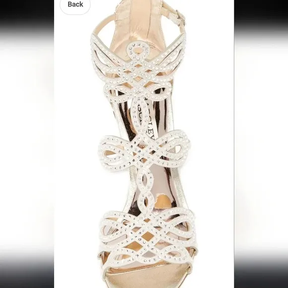 COPY - Badgley Mischka Teri Rhinestone Heeled Sandal in rose gold /Champagne si…