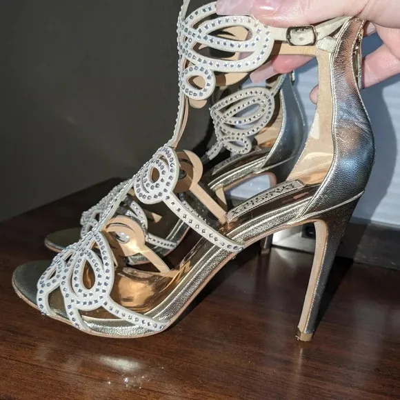 COPY - Badgley Mischka Teri Rhinestone Heeled Sandal in rose gold /Champagne si…