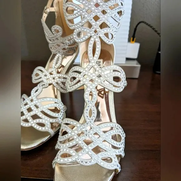 COPY - Badgley Mischka Teri Rhinestone Heeled Sandal in rose gold /Champagne si…