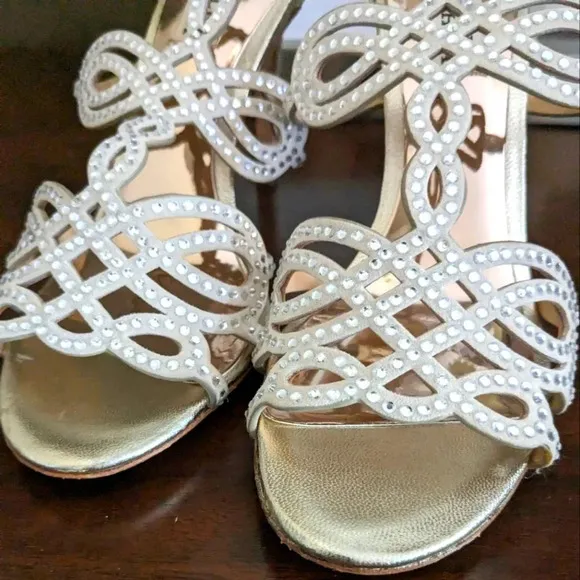 COPY - Badgley Mischka Teri Rhinestone Heeled Sandal in rose gold /Champagne si…