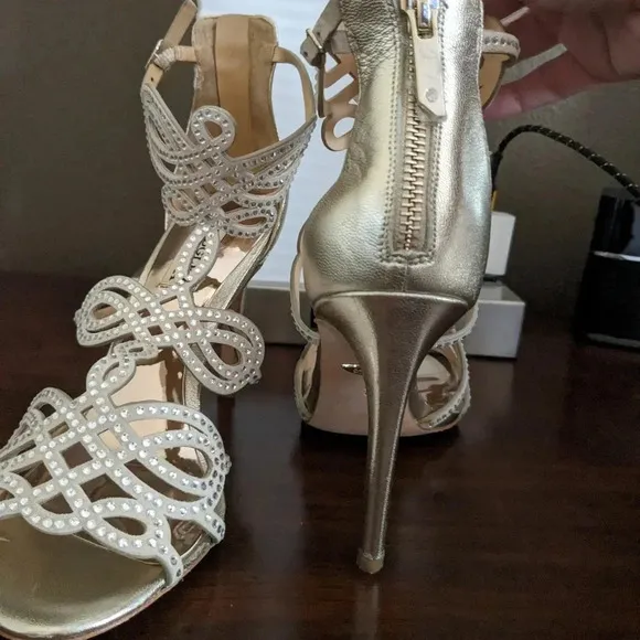 COPY - Badgley Mischka Teri Rhinestone Heeled Sandal in rose gold /Champagne si…