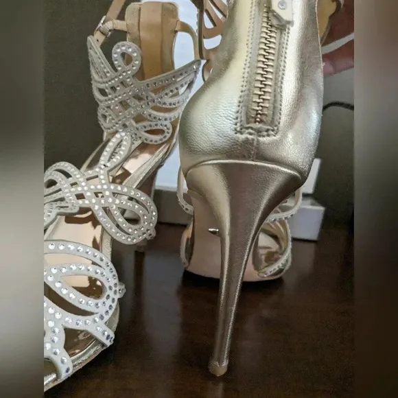 COPY - Badgley Mischka Teri Rhinestone Heeled Sandal in rose gold /Champagne si…