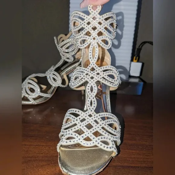 COPY - Badgley Mischka Teri Rhinestone Heeled Sandal in rose gold /Champagne si…